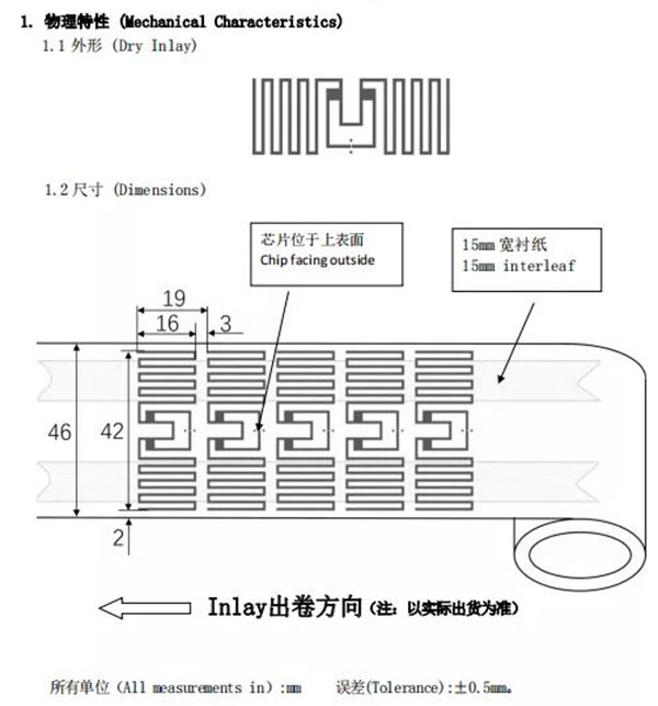 RFID Dry Inlay Mechanical Characteristics