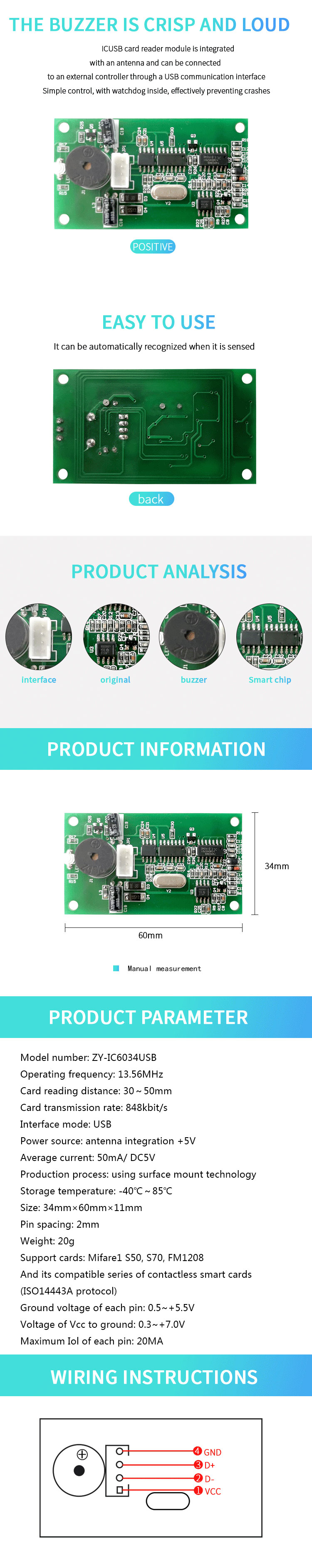 13.56mhz NFC Card Reader Module Contactless Card Reader Module Customized Smart USB Card Reader Module